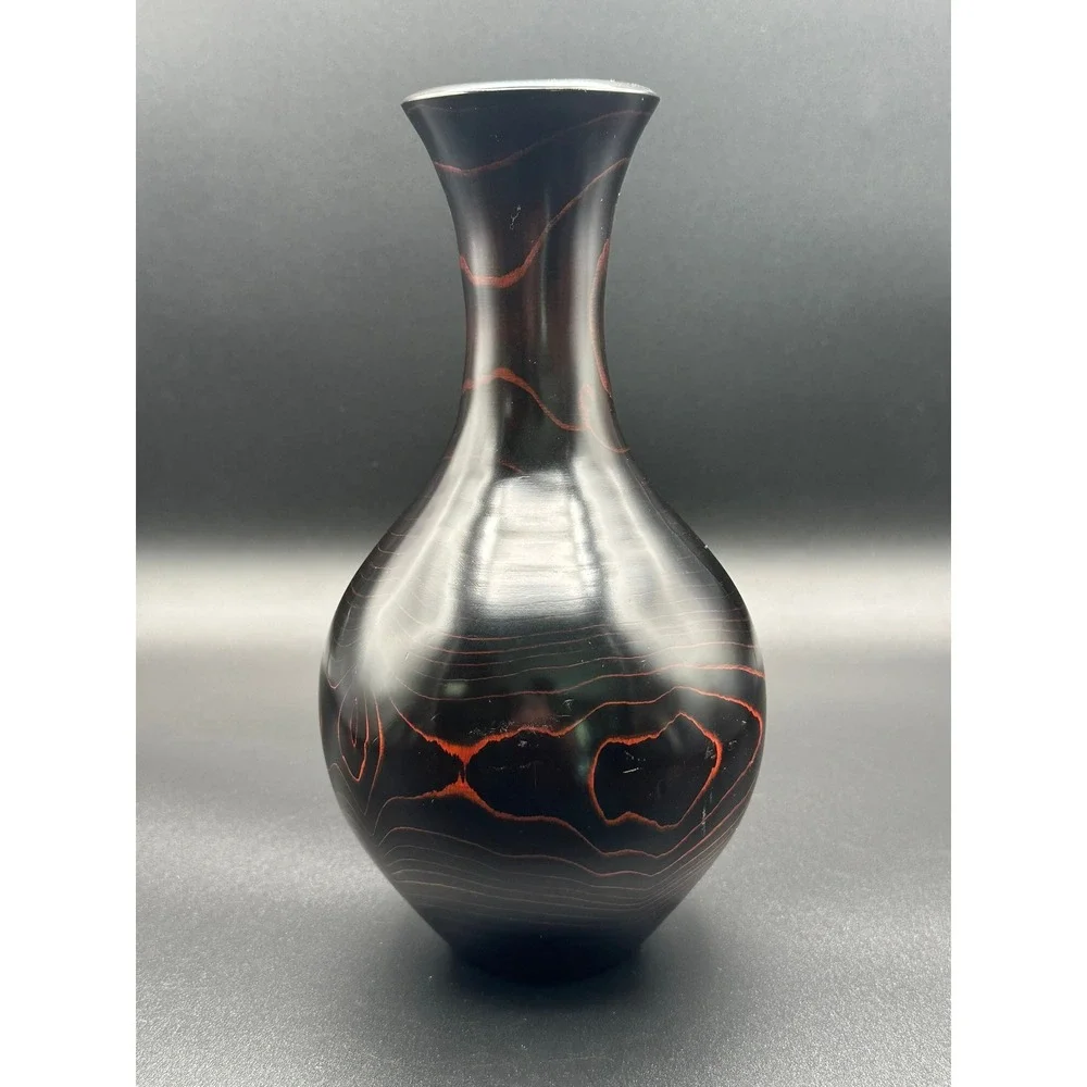 Vintage Japanese Lacquered Wood Vase 9.75